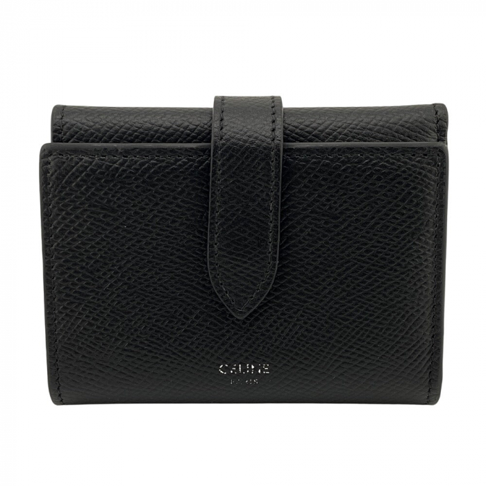 CELINE Tri-fold wallet leather black fine strap wallet