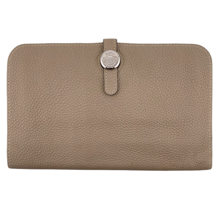 HERMES Long Wallet Purse leather beige Dogon GM