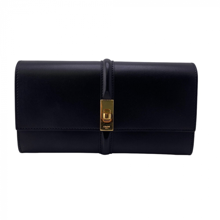 CELINE Long Wallet Purse leather black 16 saises